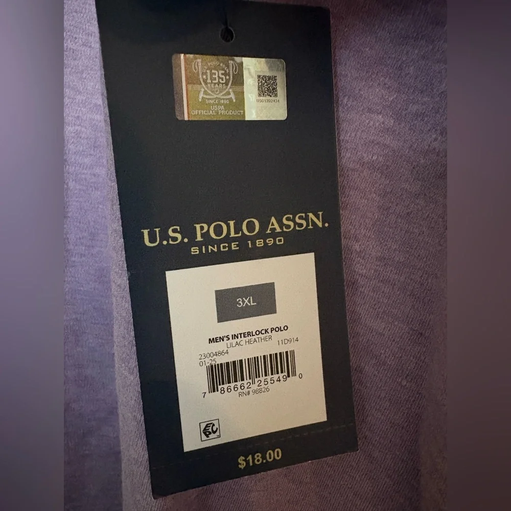 NWT U.S. Polo Assn. Men’s 3x Lilac Heather top - Picture 4 of 4